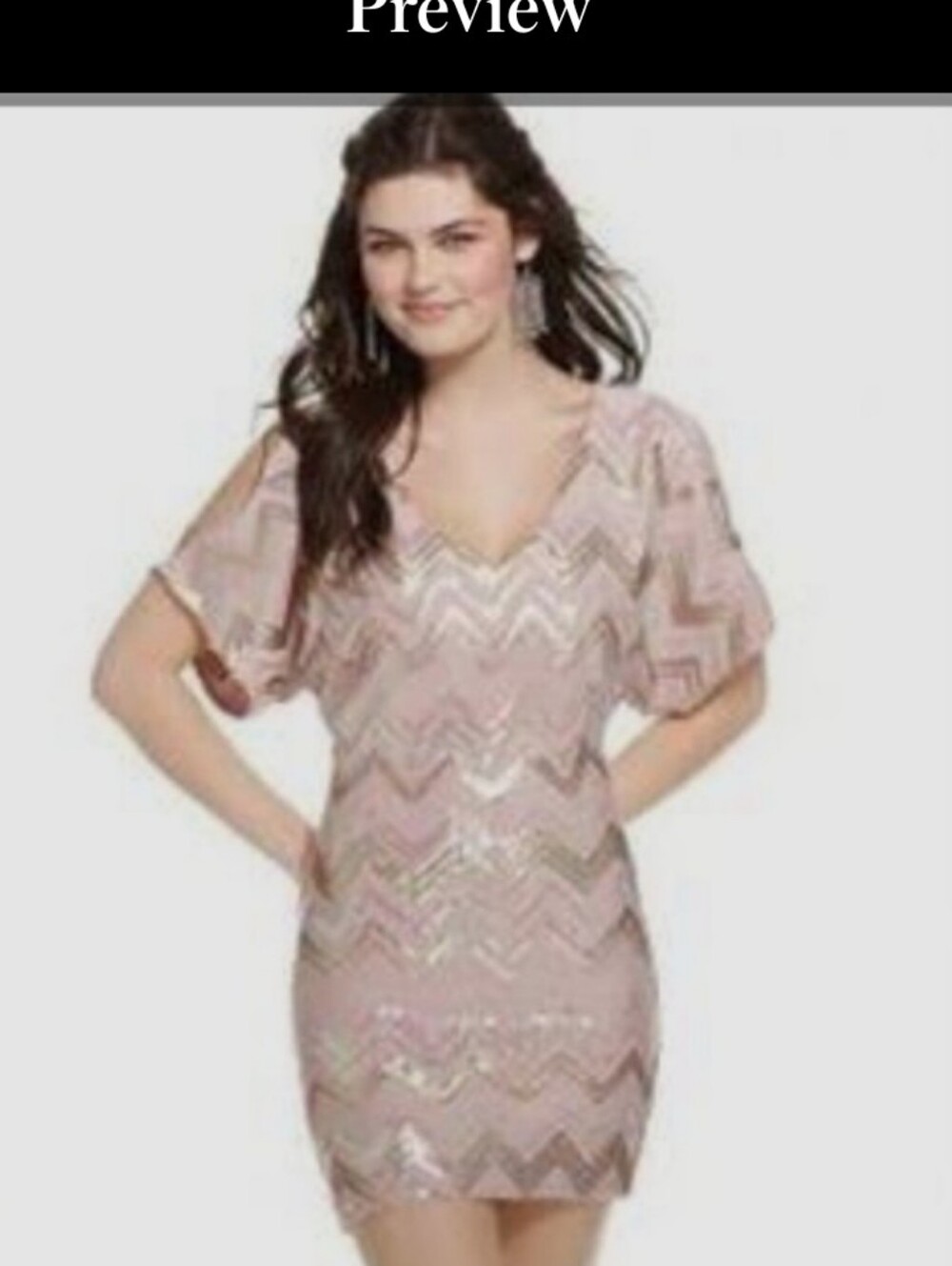 Love Reign Rose Background With Beige & Silver Sequined Mini Dress M